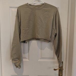 TNA Cropped Crewneck Sweatshirt in Olive Green